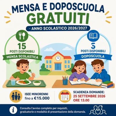 Villanova d'Asti, Mensa e doposcuola gratuiti - 2026/2027